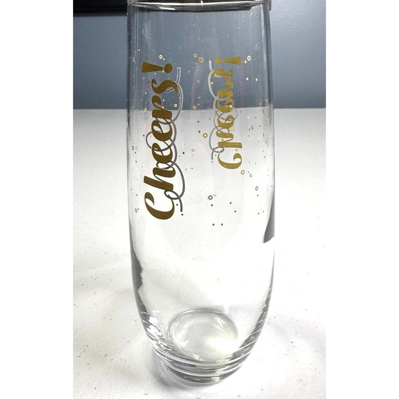 Set of 2 Champagne Glasses Stemless, "Party" & "Cheers" Glass Gift Set Celebrate - Picture 3 of 5